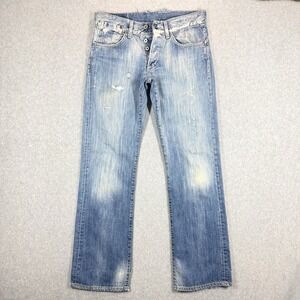 G Star Raw Jeans Men 31x32 Light Wash Straight Button Fly Distressed Opium Italy